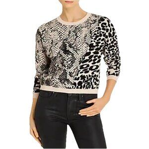GUESS Tan & Black Tamelia Animal-Print Cropped Sweater Sz S